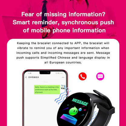 D18 1.44" Sports Smart Watch with Round Screen - Heart Rate, Blood Pressure, Sleep Monitor & Activity Tracker - Red