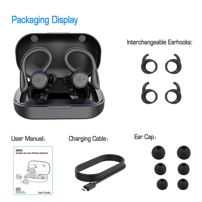 Bluetooth Headphones Ear Hook Stereo Noise Cancellation Music Earphones Waterproof Sports Headset Black