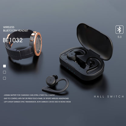 Bluetooth Headphones Ear Hook Stereo Noise Cancellation Music Earphones Waterproof Sports Headset Black
