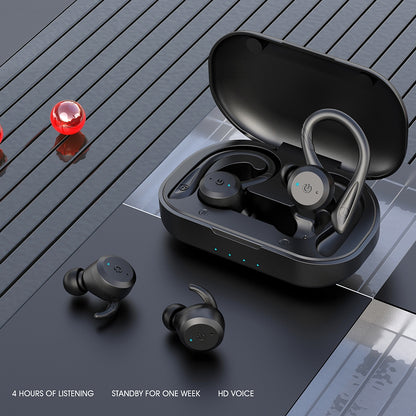 Bluetooth Headphones Ear Hook Stereo Noise Cancellation Music Earphones Waterproof Sports Headset Black