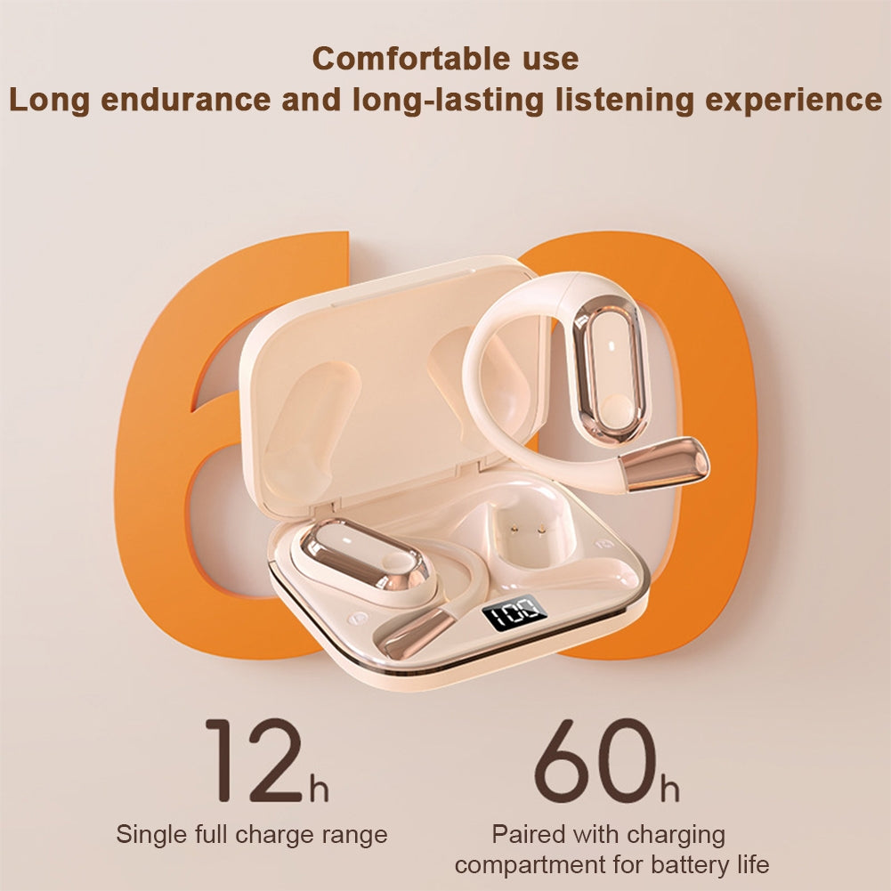 S108 Wireless Hanging Ear Gaming Earbuds with Bluetooth 5.4, IPX5 Waterproof, Power Display Charging Case - Yellow