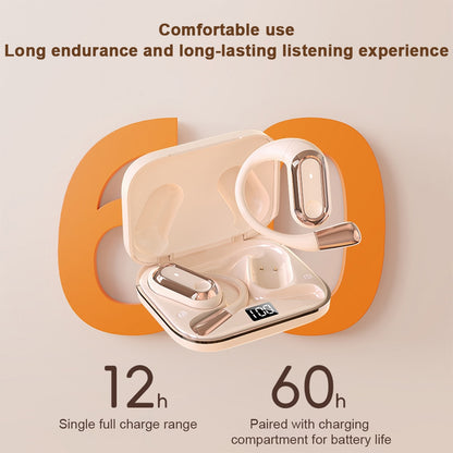 S108 Wireless Hanging Ear Gaming Earbuds with Bluetooth 5.4, IPX5 Waterproof, Power Display Charging Case - Yellow