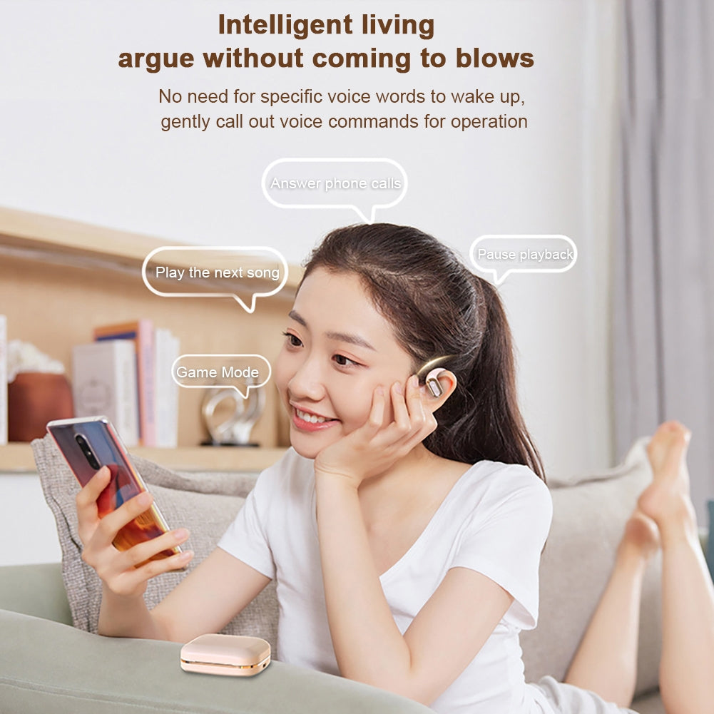 S108 Wireless Hanging Ear Gaming Earbuds with Bluetooth 5.4, IPX5 Waterproof, Power Display Charging Case - Yellow
