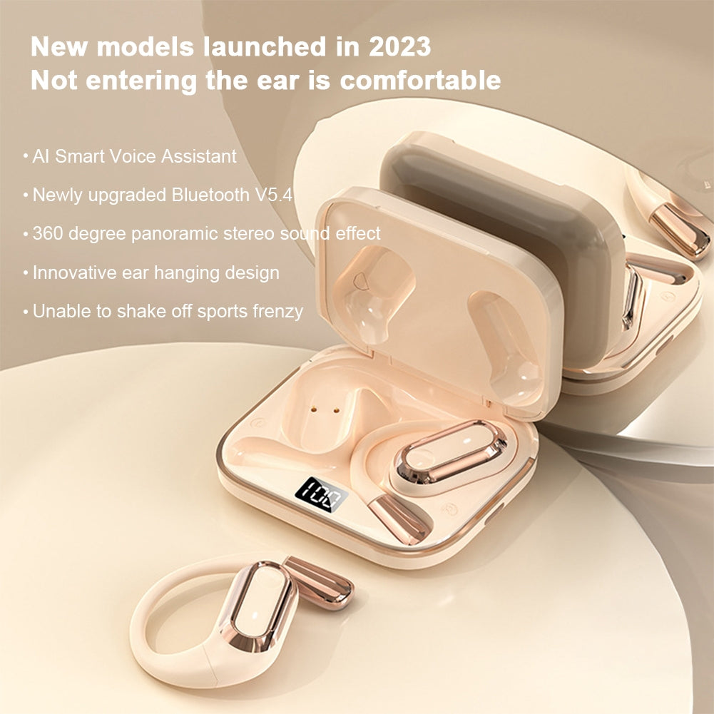 S108 Wireless Hanging Ear Gaming Earbuds with Bluetooth 5.4, IPX5 Waterproof, Power Display Charging Case - Yellow