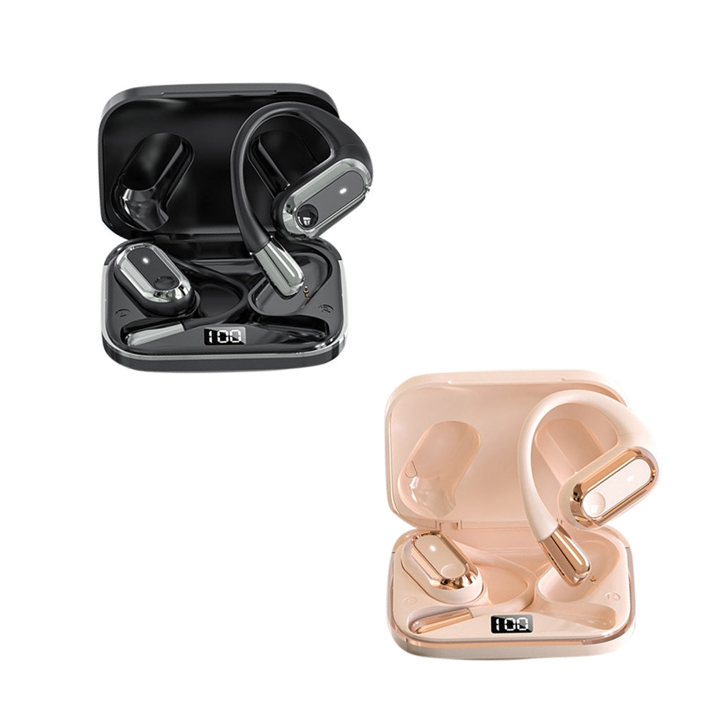 S108 Wireless Hanging Ear Gaming Earbuds with Bluetooth 5.4, IPX5 Waterproof, Power Display Charging Case - Yellow