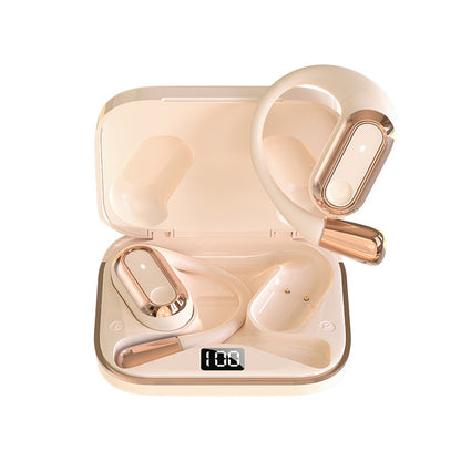 S108 Wireless Hanging Ear Gaming Earbuds with Bluetooth 5.4, IPX5 Waterproof, Power Display Charging Case - Yellow