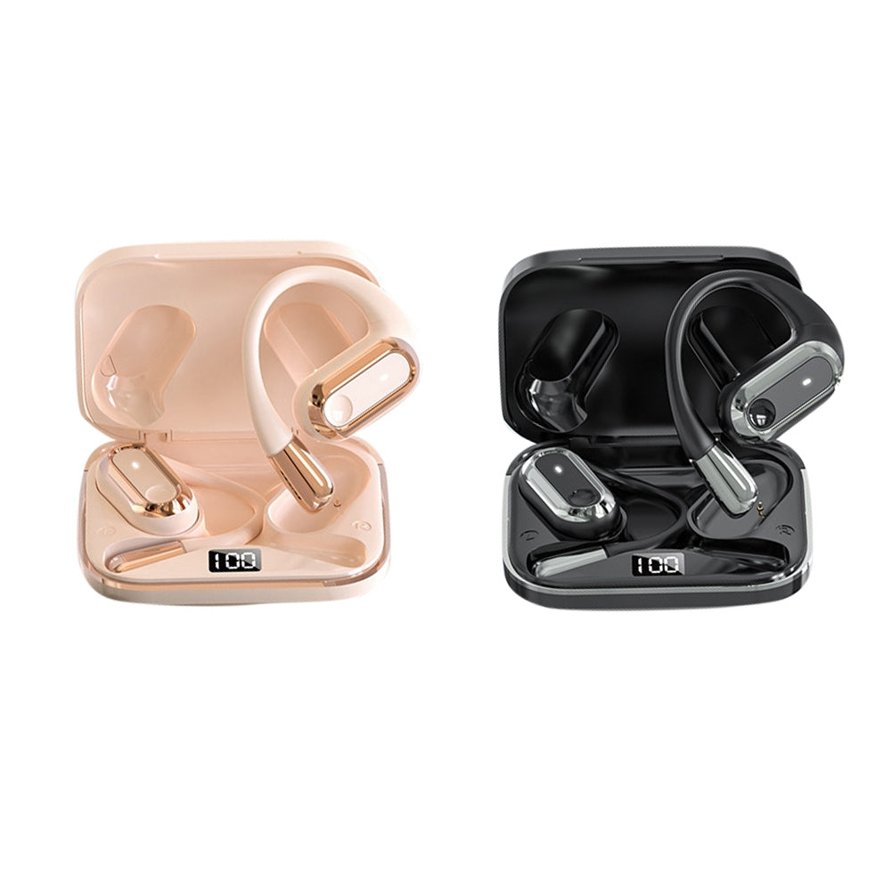 S108 Wireless Hanging Ear Gaming Earbuds with Bluetooth 5.4, IPX5 Waterproof, Power Display Charging Case - Yellow