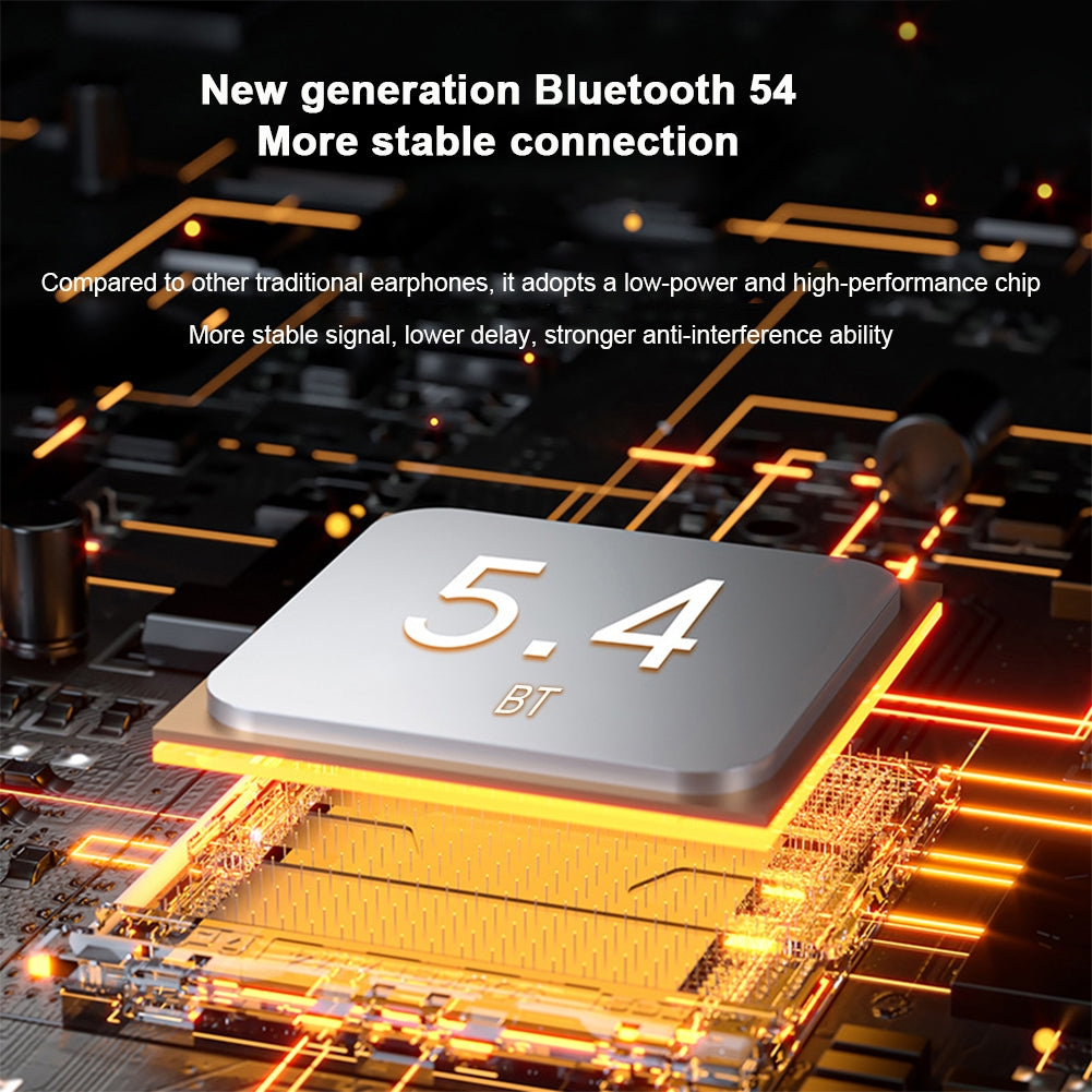 S108 Wireless Hanging Ear Gaming Earbuds with Bluetooth 5.4, IPX5 Waterproof, Power Display Charging Case - Yellow