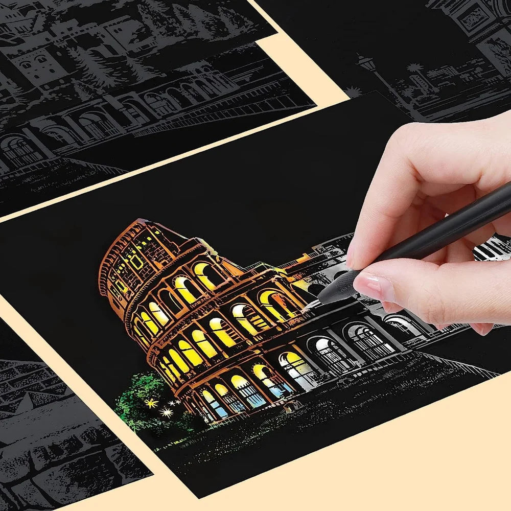 Night Scene Scratch Paper Art evlune