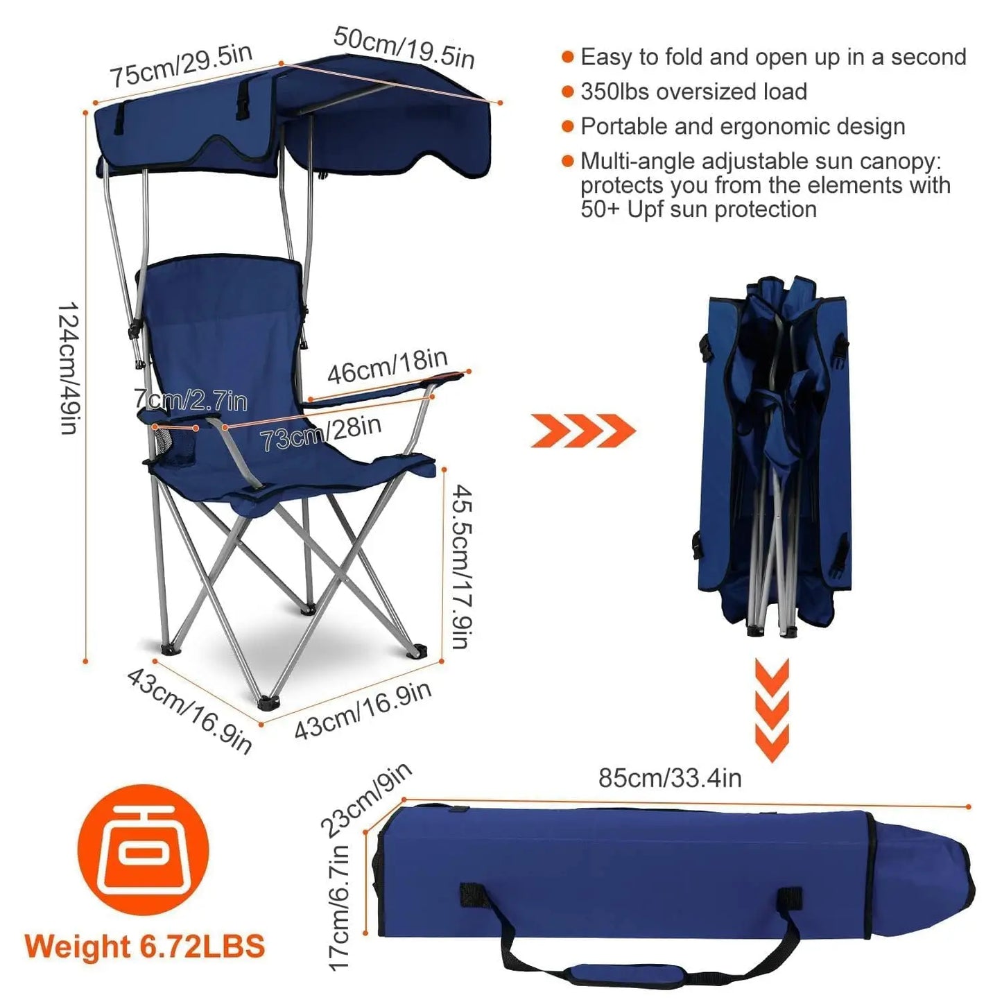 Outdoor Camping Chair with Sun Canopy evlune