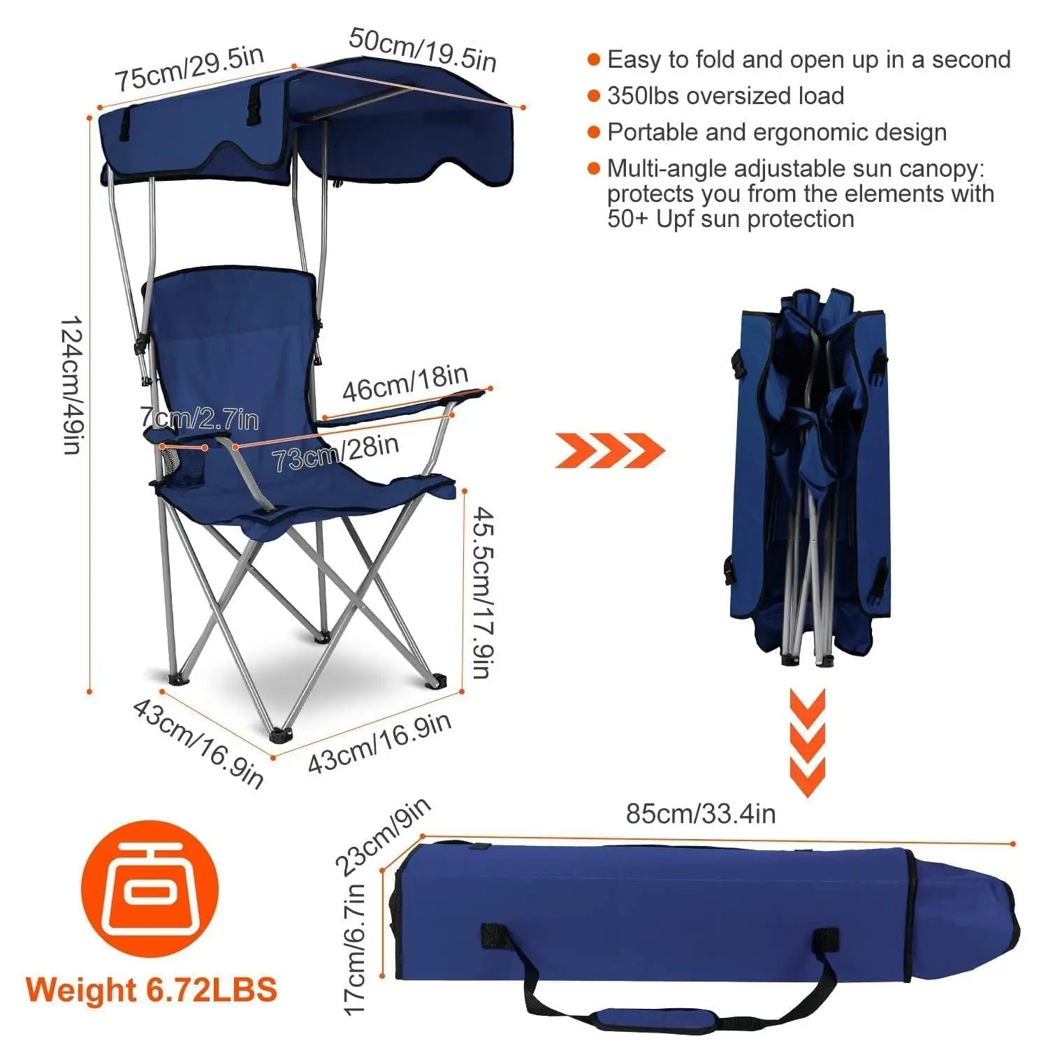 Outdoor Camping Chair with Sun Canopy evlune