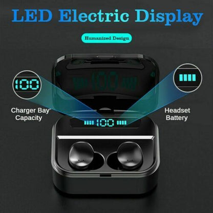 Bluetooth 5.0 Headset LED Mini TWS Wireless Earphones Earbuds Stereo Headphones black
