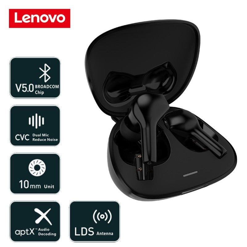 Lenovo HT06 True Wireless Bluetooth Earbuds IPX5 Waterproof Stereo Handsfree Headphones with Mic - Black