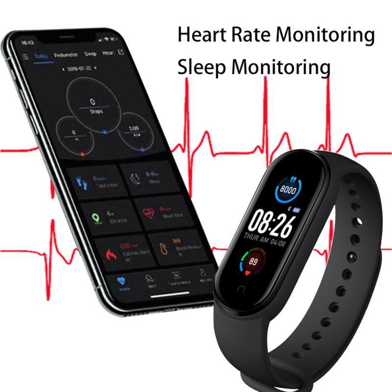 M5 Color Screen Fitness Tracker Smart Watch - IP67 Waterproof Sports Bracelet with Heart Rate Monitor, Pedometer, and Sleep Tracker for Android & iOS (Black)