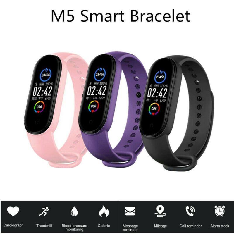 M5 Color Screen Fitness Tracker Smart Watch - IP67 Waterproof Sports Bracelet with Heart Rate Monitor, Pedometer, and Sleep Tracker for Android & iOS (Black)