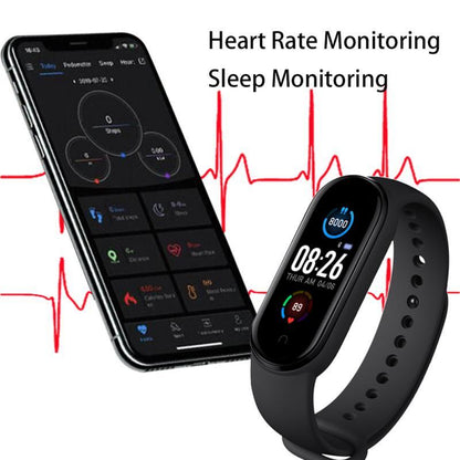 M5 Color Screen Fitness Tracker Smart Watch - IP67 Waterproof Sports Bracelet with Heart Rate Monitor, Pedometer, and Sleep Tracker for Android & iOS (Black)