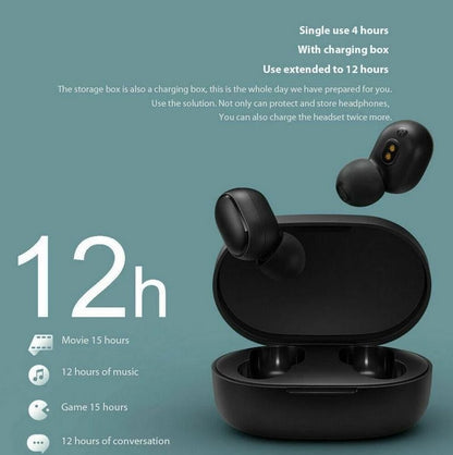 A6s TWS Bluetooth 5.0 Wireless Earbuds for Xiaomi Redmi - Noise Cancelling In-Ear Headphones with Microphone, Hands-Free Stereo Earphones, Universal Compatible Black Earbuds