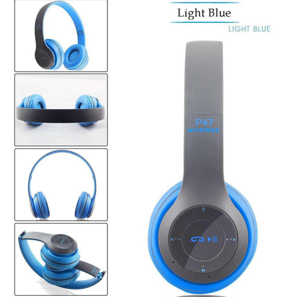 P47 Foldable Wireless Bluetooth 5.0 Headphones with Microphone - Over-Ear Headset Compatible with iPhone, Samsung, Xiaomi, Mobile Phones & Tablets (Black)
