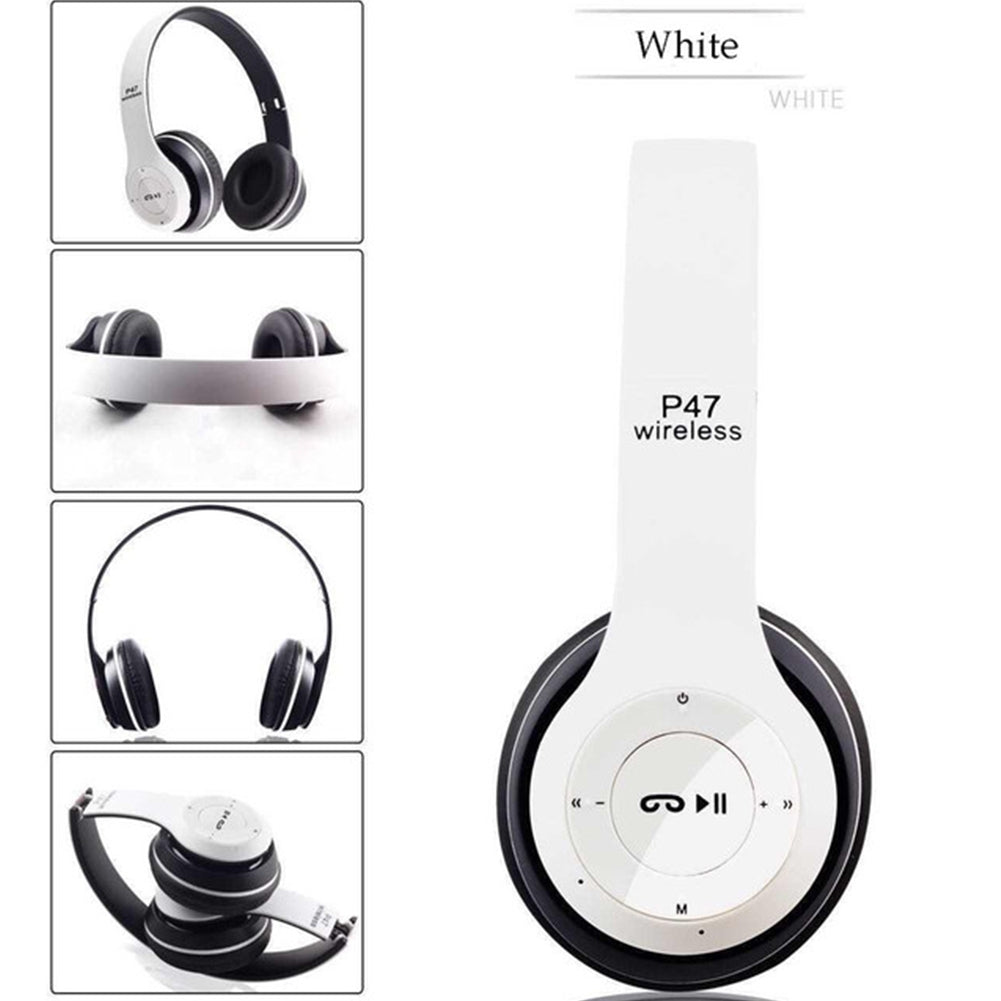 P47 Foldable Wireless Bluetooth 5.0 Headphones with Microphone - Over-Ear Headset Compatible with iPhone, Samsung, Xiaomi, Mobile Phones & Tablets (Black)