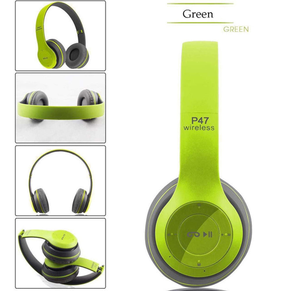 P47 Foldable Wireless Bluetooth 5.0 Headphones with Microphone - Over-Ear Headset Compatible with iPhone, Samsung, Xiaomi, Mobile Phones & Tablets (Black)