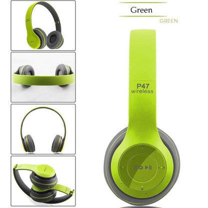 P47 Foldable Wireless Bluetooth 5.0 Headphones with Microphone - Over-Ear Headset Compatible with iPhone, Samsung, Xiaomi, Mobile Phones & Tablets (Black)