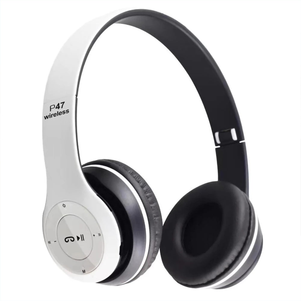 P47 Foldable Wireless Bluetooth 5.0 Headphones with Microphone - Over-Ear Headset Compatible with iPhone, Samsung, Xiaomi, Mobile Phones & Tablets (Black)
