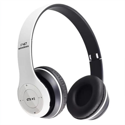P47 Foldable Wireless Bluetooth 5.0 Headphones with Microphone - Over-Ear Headset Compatible with iPhone, Samsung, Xiaomi, Mobile Phones & Tablets (Black)