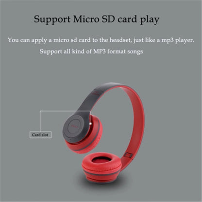 P47 Foldable Wireless Bluetooth 5.0 Headphones with Microphone - Over-Ear Headset Compatible with iPhone, Samsung, Xiaomi, Mobile Phones & Tablets (Black)