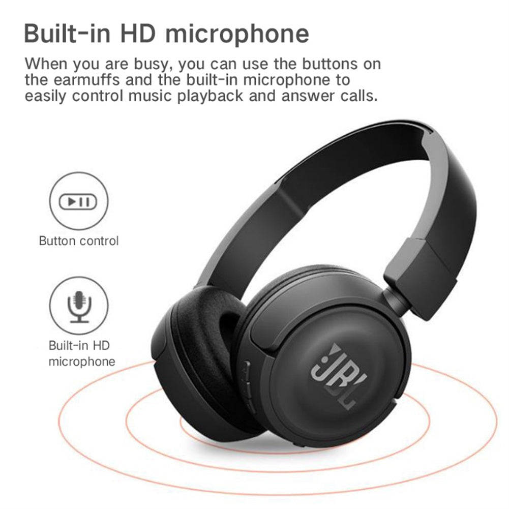 T450BT Wireless Bluetooth Headphones Foldable In-ear Bass Headset with Mic Noise Cancelling Black