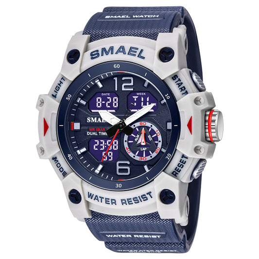 SMAEL Luxury Men's Sports Watch - LED Digital Quartz Waterproof Watch with 5ATM Water Resistance, Shockproof & Multifunction Features