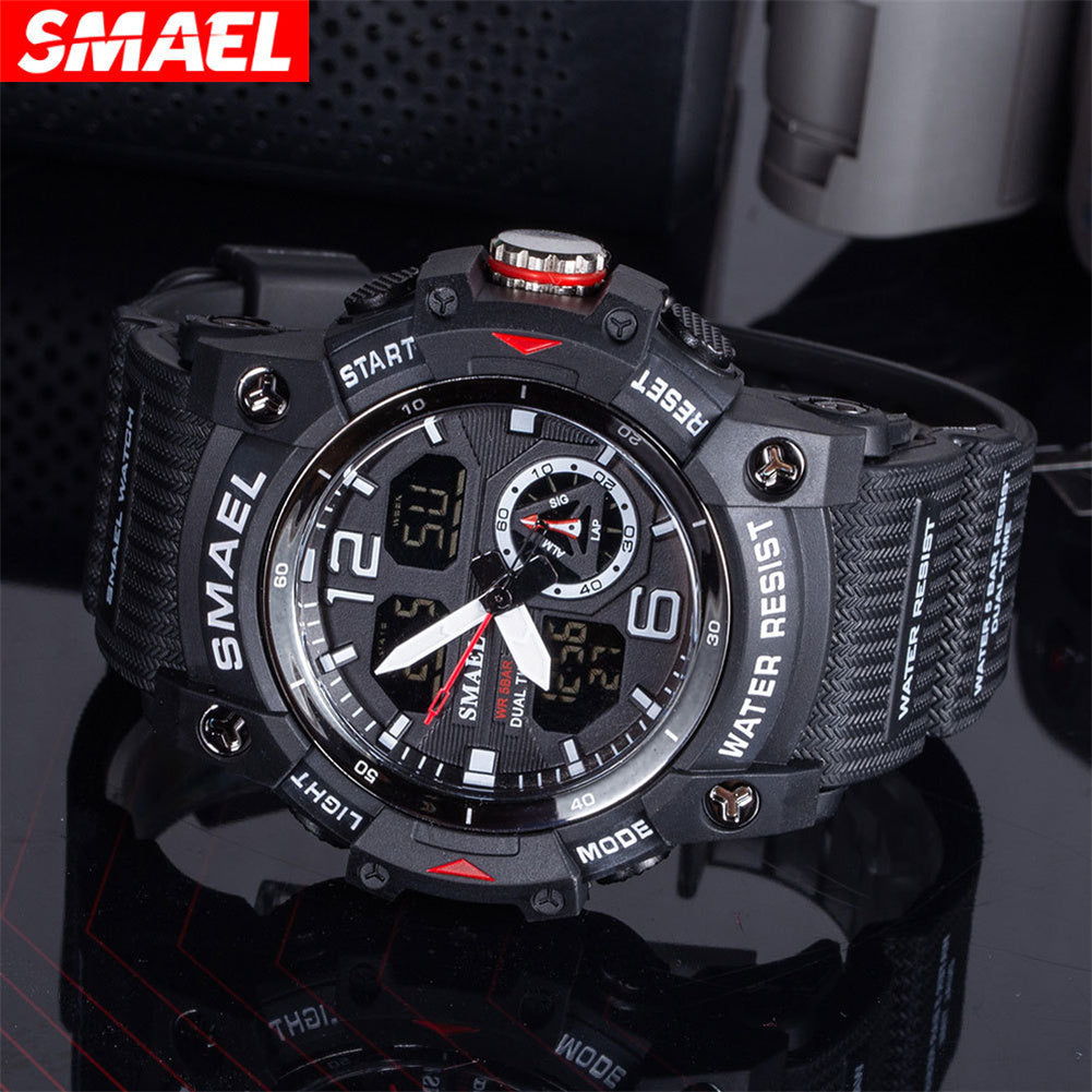 SMAEL Luxury Men's Sports Watch - LED Digital Quartz Waterproof Watch with 5ATM Water Resistance, Shockproof & Multifunction Features
