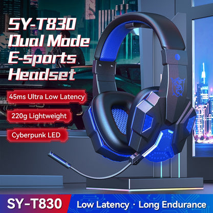 Sy-t830 Wireless Bluetooth Headset Low-latency Luminous E-sports Gaming Earphone Dark Blue