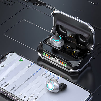 M43 TWS Wireless Gaming Earbuds Bluetooth 5.3 with RGB Lighting, 180H Battery Life, Touch Control, IPX7 Waterproof, Binaural Headset with LED Power Display - Silver