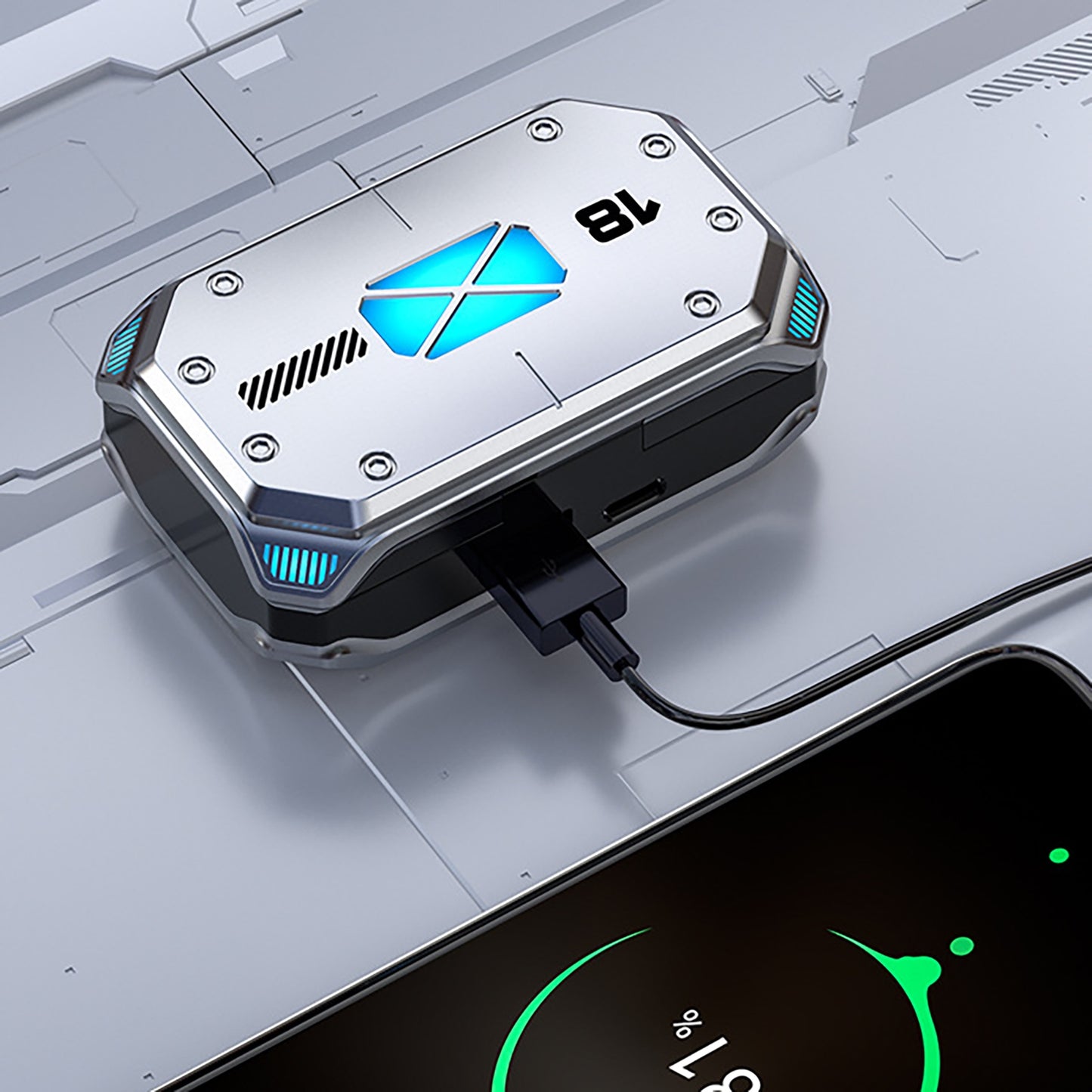 M43 TWS Wireless Gaming Earbuds Bluetooth 5.3 with RGB Lighting, 180H Battery Life, Touch Control, IPX7 Waterproof, Binaural Headset with LED Power Display - Silver