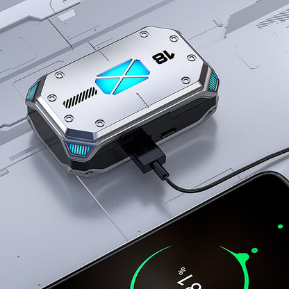 M43 TWS Wireless Gaming Earbuds Bluetooth 5.3 with RGB Lighting, 180H Battery Life, Touch Control, IPX7 Waterproof, Binaural Headset with LED Power Display - Silver