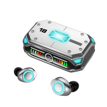 M43 TWS Wireless Gaming Earbuds Bluetooth 5.3 with RGB Lighting, 180H Battery Life, Touch Control, IPX7 Waterproof, Binaural Headset with LED Power Display - Silver