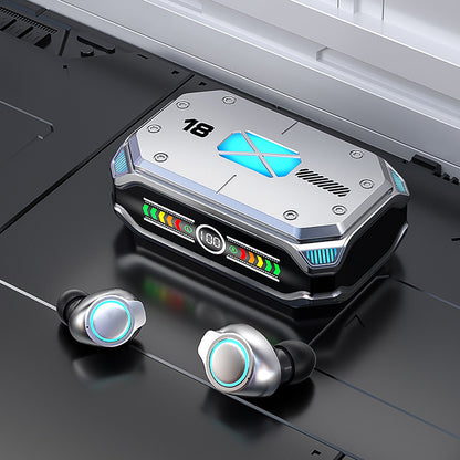 M43 TWS Wireless Gaming Earbuds Bluetooth 5.3 with RGB Lighting, 180H Battery Life, Touch Control, IPX7 Waterproof, Binaural Headset with LED Power Display - Silver
