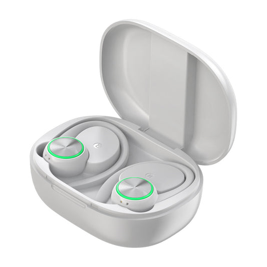 R201 Bluetooth 5.3 Ear-Hook Wireless Earbuds with Digital Display, IPX7 Waterproof Sports Headphones, HIFI Stereo Sound Earphones with Charging Case - White