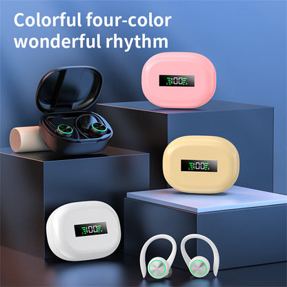 R201 Bluetooth 5.3 Ear-Hook Wireless Earbuds with Digital Display, IPX7 Waterproof Sports Headphones, HIFI Stereo Sound Earphones with Charging Case - White