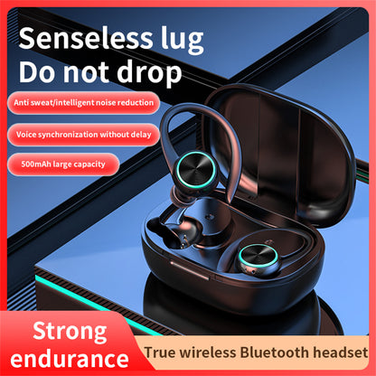 R201 Bluetooth 5.3 Ear-Hook Wireless Earbuds with Digital Display, IPX7 Waterproof Sports Headphones, HIFI Stereo Sound Earphones with Charging Case - White