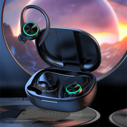 R201 Bluetooth 5.3 Ear-Hook Wireless Earbuds with Digital Display, IPX7 Waterproof Sports Headphones, HIFI Stereo Sound Earphones with Charging Case - White