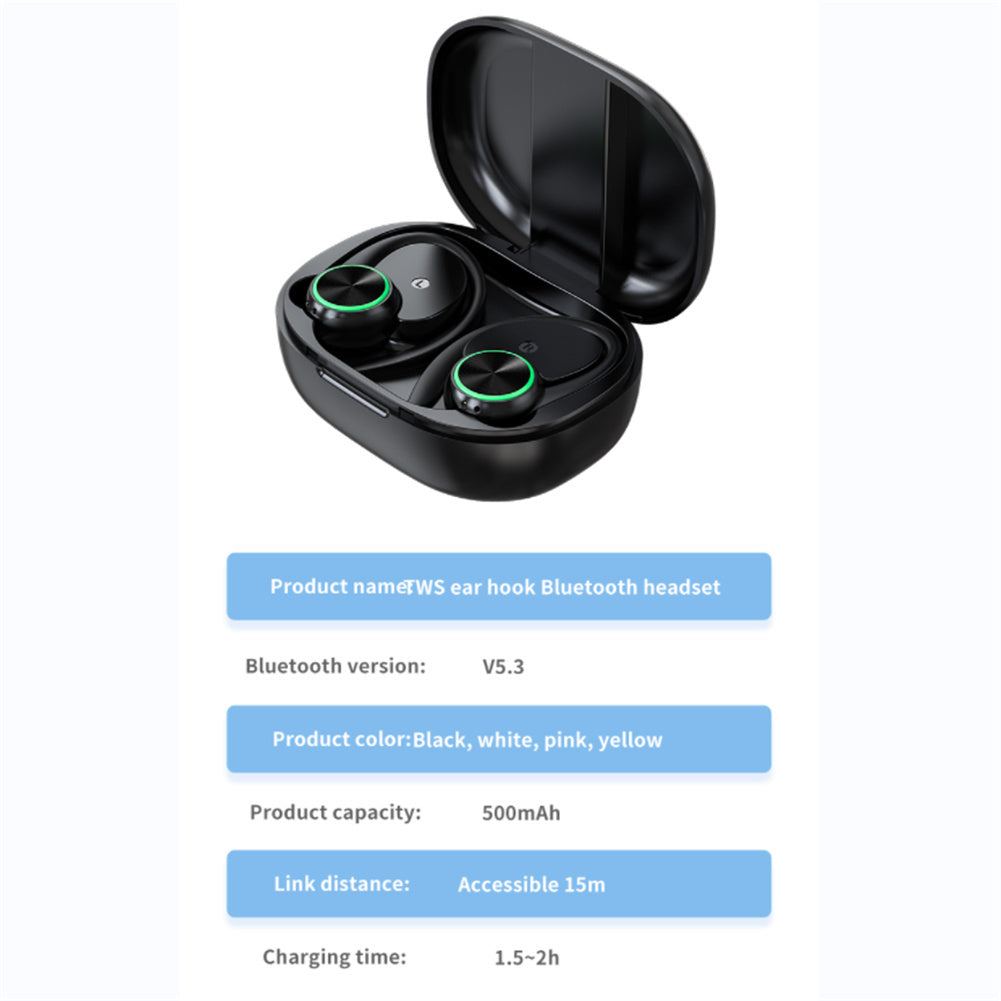 R201 Bluetooth 5.3 Ear-Hook Wireless Earbuds with Digital Display, IPX7 Waterproof Sports Headphones, HIFI Stereo Sound Earphones with Charging Case - White