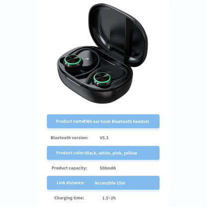 R201 Bluetooth 5.3 Ear-Hook Wireless Earbuds with Digital Display, IPX7 Waterproof Sports Headphones, HIFI Stereo Sound Earphones with Charging Case - White