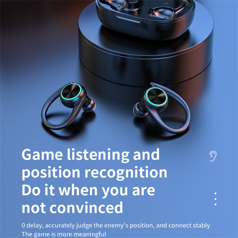 R201 Bluetooth 5.3 Ear-Hook Wireless Earbuds with Digital Display, IPX7 Waterproof Sports Headphones, HIFI Stereo Sound Earphones with Charging Case - White