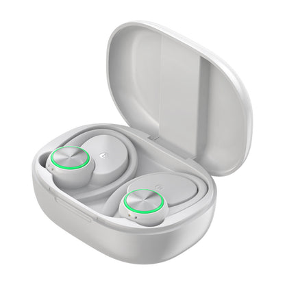 R201 Bluetooth 5.3 Ear-Hook Wireless Earbuds with Digital Display, IPX7 Waterproof Sports Headphones, HIFI Stereo Sound Earphones with Charging Case - White