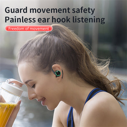 R201 Bluetooth 5.3 Ear-Hook Wireless Earbuds with Digital Display, IPX7 Waterproof Sports Headphones, HIFI Stereo Sound Earphones with Charging Case - White
