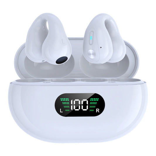 Q80 TWS Wireless Headphones Bluetooth 5.3 Bone Conduction Sports Headset Clip-on Earphones Open-Ear Running Earbuds with Noise Reduction - White