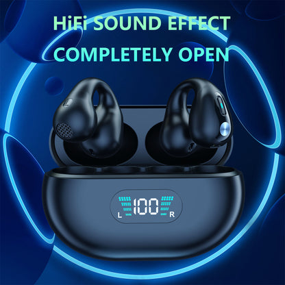 Q80 TWS Wireless Headphones Bluetooth 5.3 Bone Conduction Sports Headset Clip-on Earphones Open-Ear Running Earbuds with Noise Reduction - White