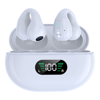 Q80 TWS Wireless Headphones Bluetooth 5.3 Bone Conduction Sports Headset Clip-on Earphones Open-Ear Running Earbuds with Noise Reduction - White
