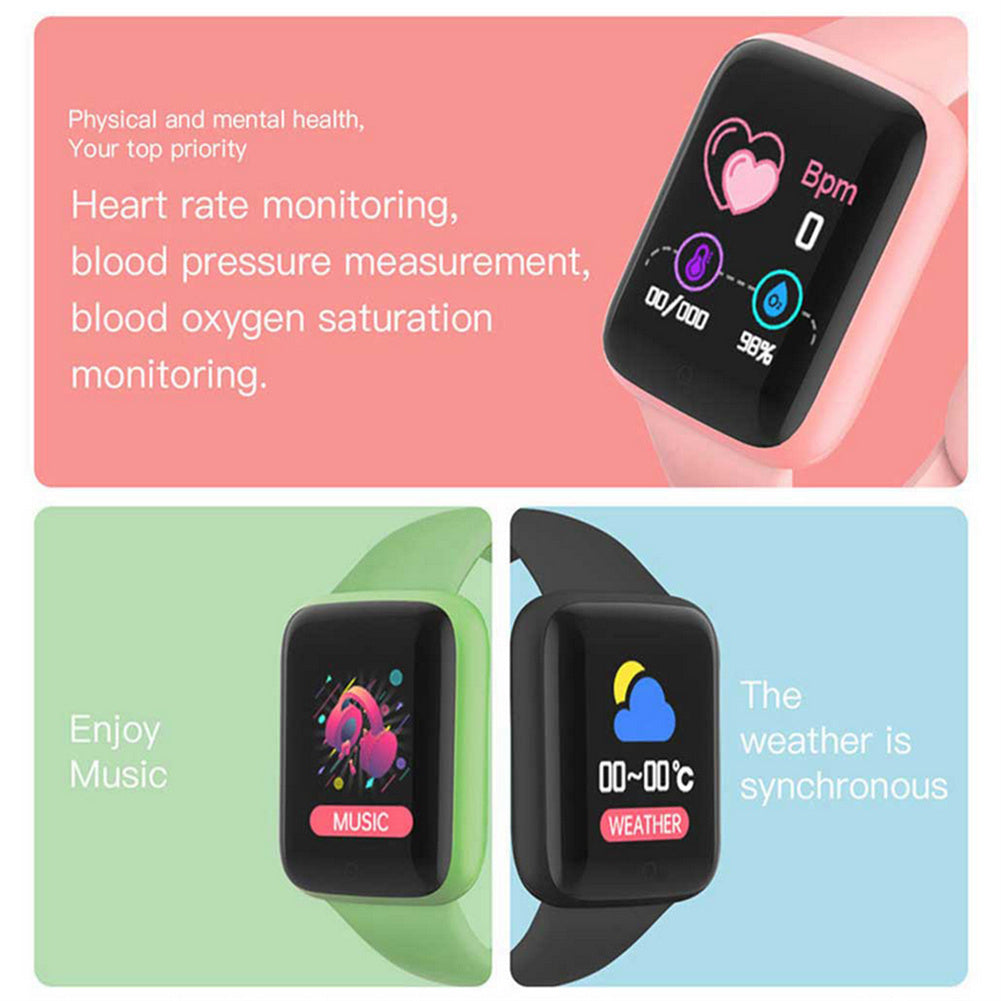 Y68 Pro Macaron Smart Watch - Unisex Bluetooth Fitness Tracker with Heart Rate & Blood Oxygen Monitor (Black)